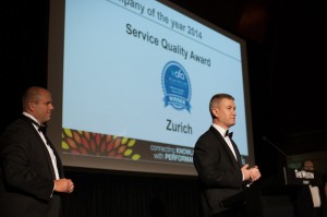 Philip Kewin accepts the Service Quality Award on behalf of Zurich